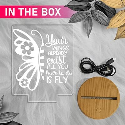 3D Illusion Butterfly Night Lamp & Positive Thought Led Desk Table Lamp with Automatic Color Changing Light  Motivational Lamp  Birthday Gift Lamp
